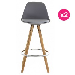 Lot de 2 Chaises Plan de Travail Grise Piétement Chêne KosyForm Lot de 2 Chaises Plan de Travail Grise Piétement Chêne KosyForm