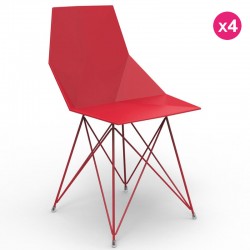 Lot de 4 Chaises Faz Vondom Pieds Inox Rouge sans Accoudoirs