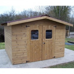 Abri de Jardin Therma en Bois massif de 10,33 m2 avec Toiture Onduline Habrita Abri de Jardin Therma en Bois massif de 10,33 m2 avec Toiture Onduline Habrita