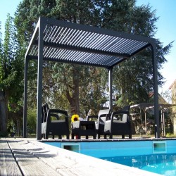 Pergola Bioclimatique aluminium anthracite 10,80 m2 et Toit avec lames ovales Habrita Pergola Bioclimatique aluminium anthracite 10,80 m2 et Toit avec lames ovales Habrita