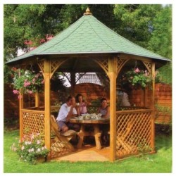 Pavillon octogonal Habrita en bois massif diamètre de 3.46m avec Shingles Pavillon octogonal Habrita en bois massif diamètre de 3.46m avec Shingles