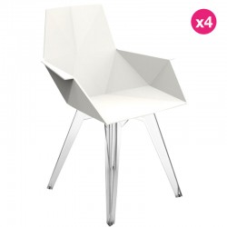 Lot de 4 Chaises Vondom Faz blanc avec piètements transparents et accoudoirs Lot de 4 Chaises Vondom Faz blanc avec piètements transparents et accoudoirs
