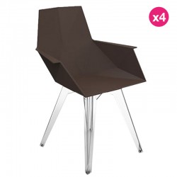 Lot de 4 Chaises Vondom Faz noir avec piètements transparents et accoudoirs Lot de 4 Chaises Vondom Faz noir avec piètements transparents et accoudoirs
