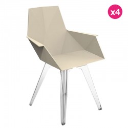 Lot de 4 Chaises Vondom Faz écru avec piètements transparents et accoudoirs Lot de 4 Chaises Vondom Faz écru avec piètements transparents et accoudoirs