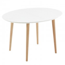 Table Ovale Extensible 120 à 200x90 Blanc et pieds de hêtre KosyForm Table Ovale Extensible 120 à 200x90 Blanc et pieds de hêtre KosyForm
