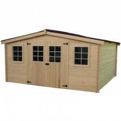 Abri de Jardin Habrita en bois massif 12,65 m2 avec toiture plaques ondulées Abri de Jardin Habrita en bois massif 12,65 m2 avec toiture plaques ondulées