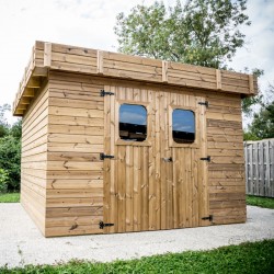 Abri de jardin Habrita Thizy en bois thermo traité 11,53 m2 avec toit en acier Abri de jardin Habrita Thizy en bois thermo traité 11,53 m2 avec toit en acier