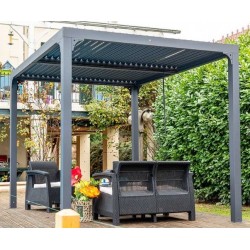 Pergola bioclimatique Habrita Alumium 7.20 m2 avec toit en lames mobiles Pergola bioclimatique Habrita Alumium 7.20 m2 avec toit en lames mobiles