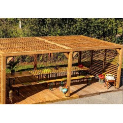 Pérgola de madera Habrita 614x341 con ventosas móviles en techo y 2 lados Pérgola de madera Habrita 614x341 con ventosas móviles en techo y 2 lados