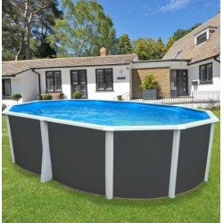 Oberirdischer Pool TOI Ibiza Compact oval 550x366x132 mit komplettem Kit Anthrazit