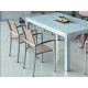 Set mesa de comedor y 6 sillones Camelia de aluminio natural con tejidos textiles de paja