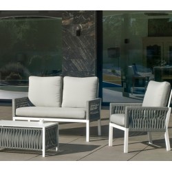 Muebles de jardín Geneva-7 Aluminio Blanco Tejidos Gris Claro 4 plazas Hevea