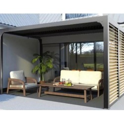 Bioclimatic pergola Habrita anthracite aluminum 10,80 m2 suction cups imitation wood