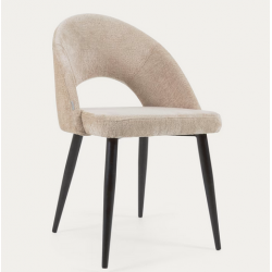 Lot de 4 Chaises Velours Beige avec dossier ergonomique pieds noirs VeryForma Lot de 4 Chaises Velours Beige avec dossier ergonomique pieds noirs VeryForma