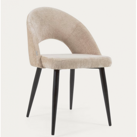 Set of 4 Beige Velvet Chairs with Ergonomic Back Black Legs KosyForm Set of 4 Beige Velvet Chairs with Ergonomic Back Black Legs KosyForm