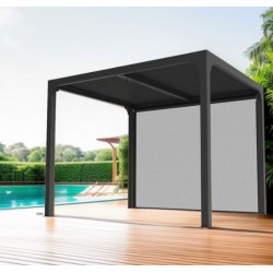 Pergola Bioclimatique aluminium 7,20m2 ventelles et rideau coté 3m Habrita Pergola Bioclimatique aluminium 7,20m2 ventelles et rideau coté 3m Habrita