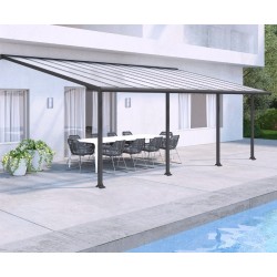 Pérgola de parede Olympia 3x7,30m em alumínio cinzento e policarbonato Canopia
