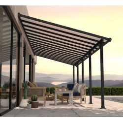 Pergola addossata Olympia 3x9,15m grigio alluminio e policarbonato Canopia